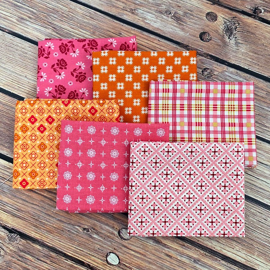 Lori Holt Rosy Marmalade Stitches – FWFS Exclusive 6 Piece Fat Quarter Bundle by Fort Worth Fabric Studio