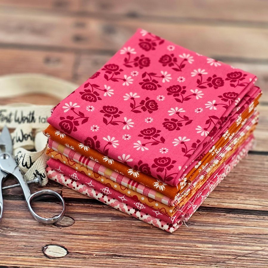 Lori Holt Rosy Marmalade Stitches – FWFS Exclusive 6 Piece Fat Quarter Bundle by Fort Worth Fabric Studio