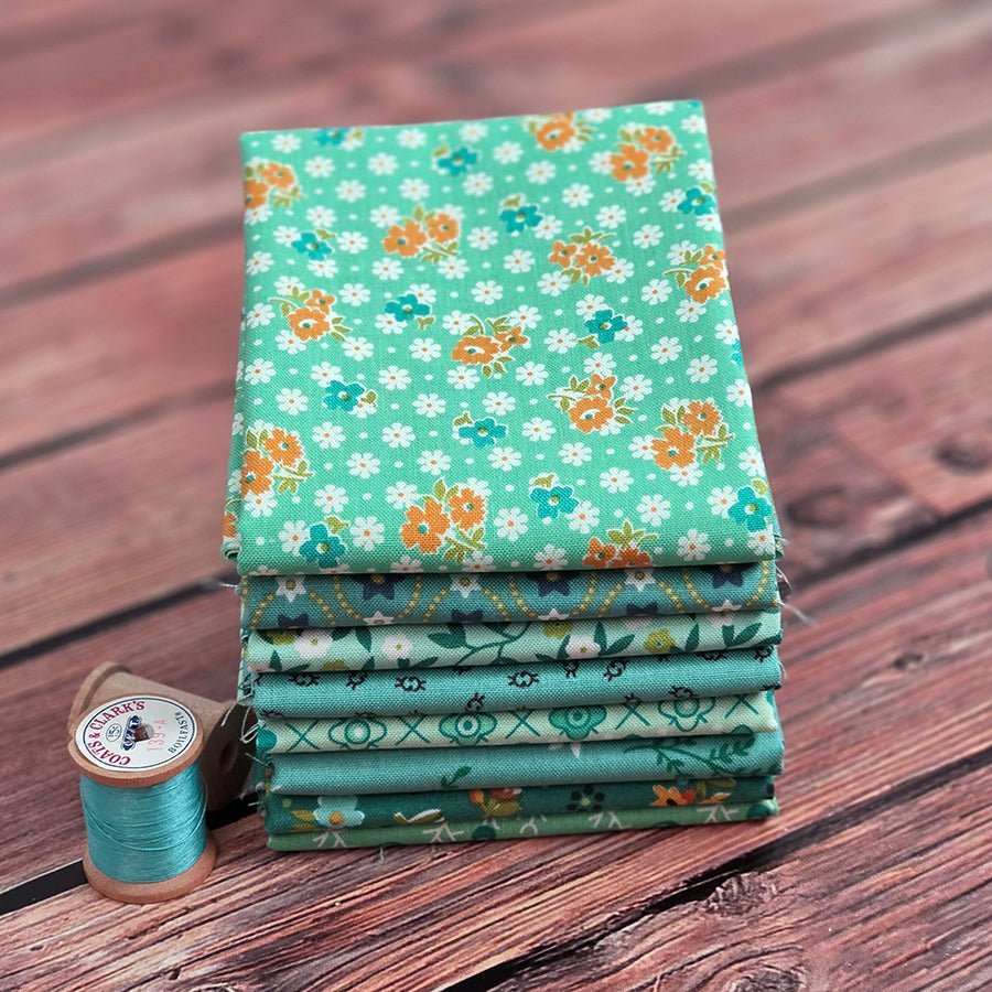 Lori Holt Songbird Stitches Aqua Fat Quarter Bundle – FWFS Exclusive by Fort Worth Fabric Studio
