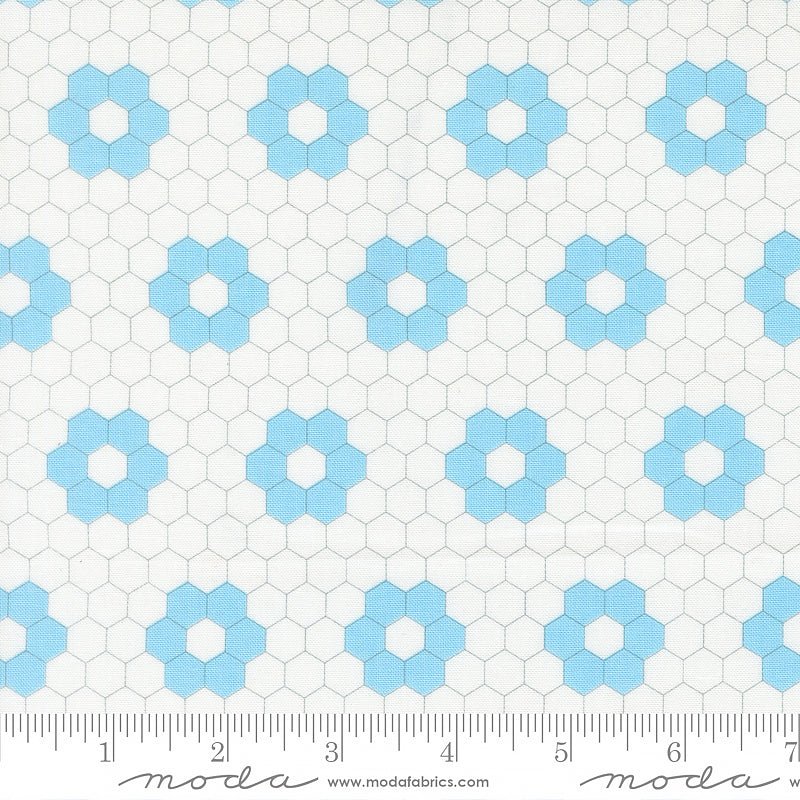 Moda A Cat Named Stitch Quilted Hexagons Cream Sky 1 Yard Cut by Moda