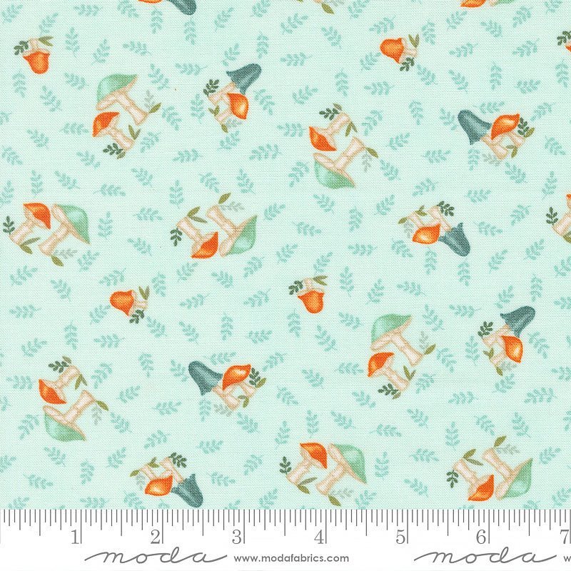 Moda I Love Fall Most Of All Mushrooms All Over Aqua 1 Yard Cut by Moda
