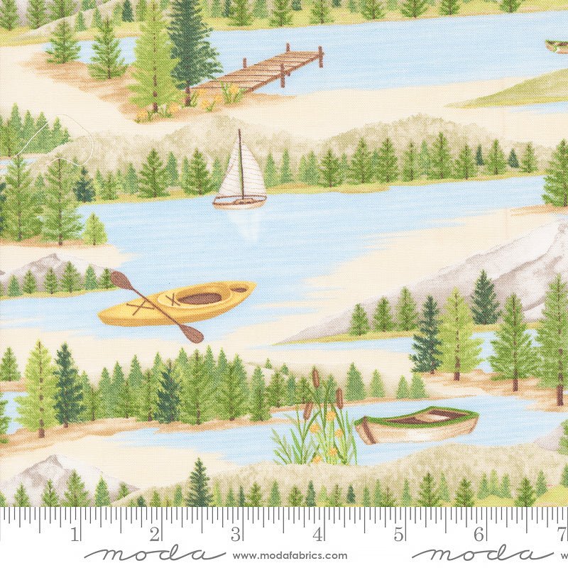 Moda On Lake Time Lake Scene Cloud White 1 Yard Cut by Moda