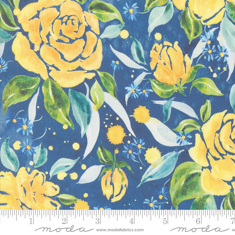 Moda Sunshine & Blue Skies Rose Florals Lake 1 Yard Cut by Moda