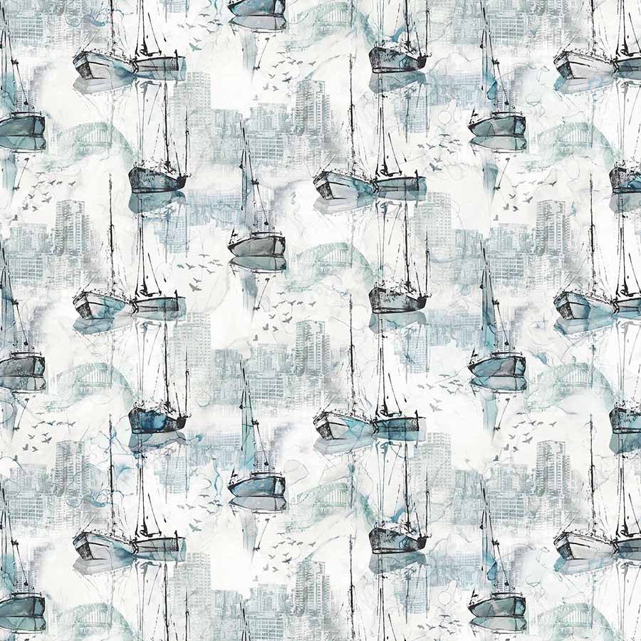 Northcott City Harbor Boats White 1 Yard Cut by Northcott