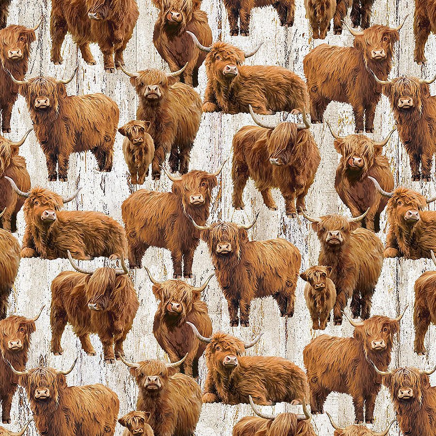 Northcott Highland Home Cows Beige 1 Yard Cut by Northcott