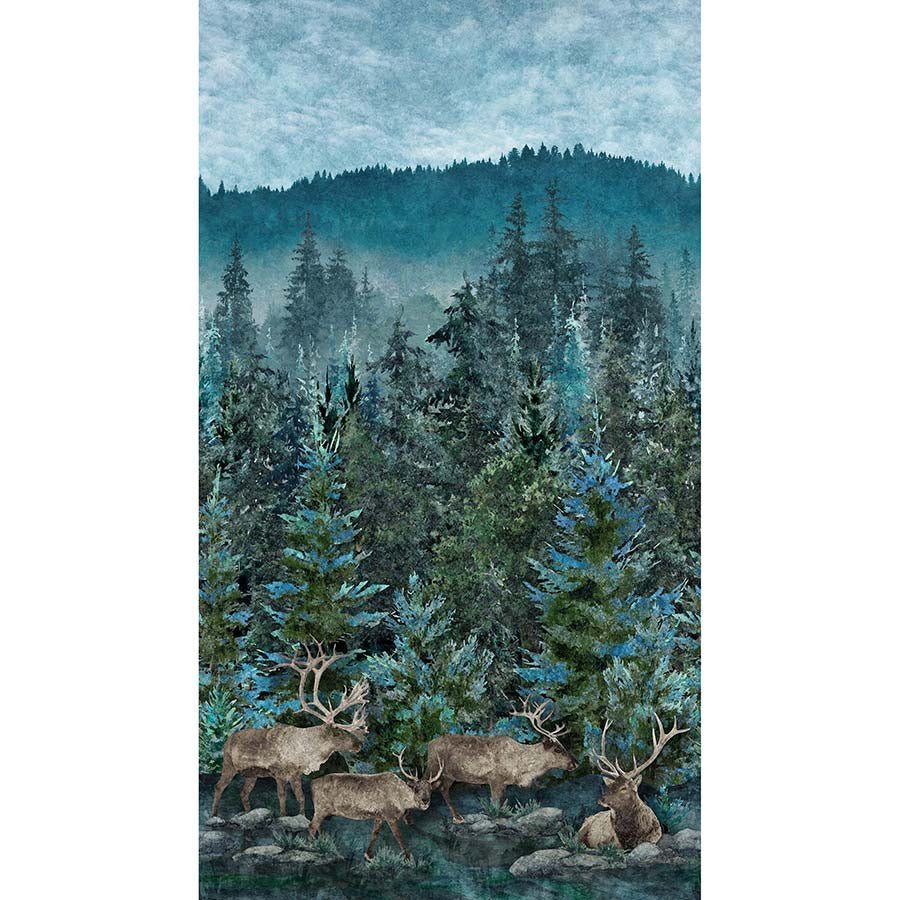 Northcott Migration Wide Border Dark Teal Multi 3 Yard Cut by Northcott
