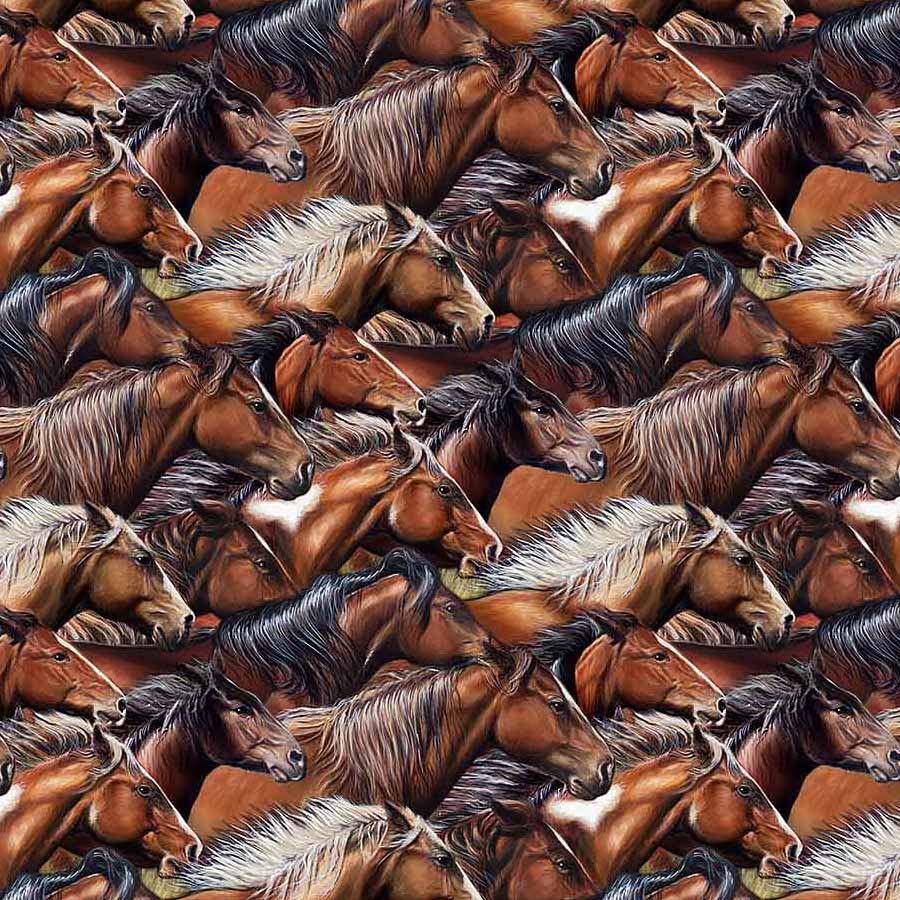 Northcott Wild & Free Horse Heads Brown Multi 1 Yard Cut by Northcott