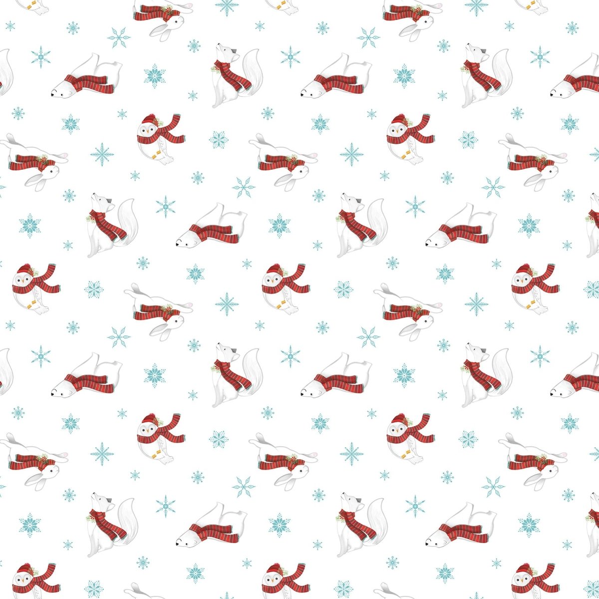Northcott Woodland Wishes Bears & Snowflakes White/Multi 1 Yard Cut by Northcott