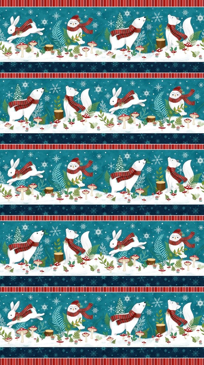 Northcott Woodland Wishes Border Stripe Teal/Multi 1 Yard Cut by Northcott