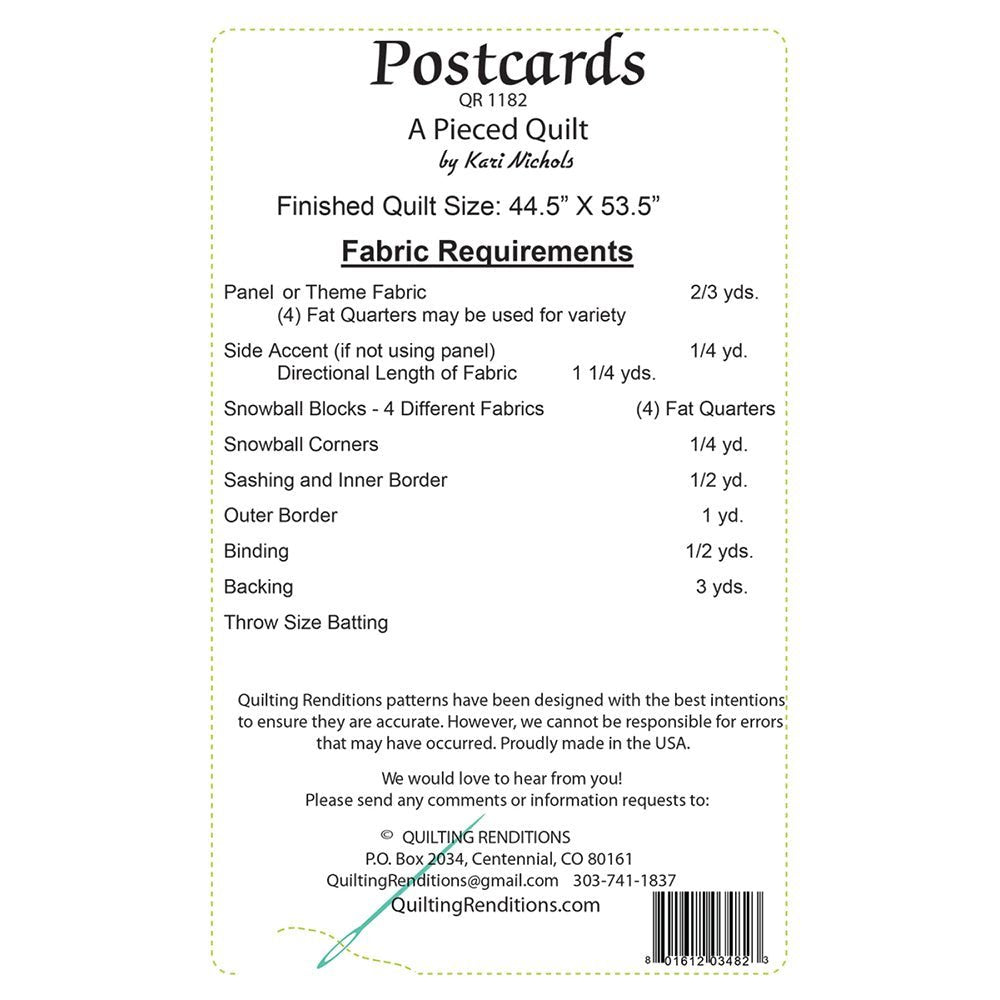 Postcards Quilt Pattern by Quilting Renditions by Quilting Renditions