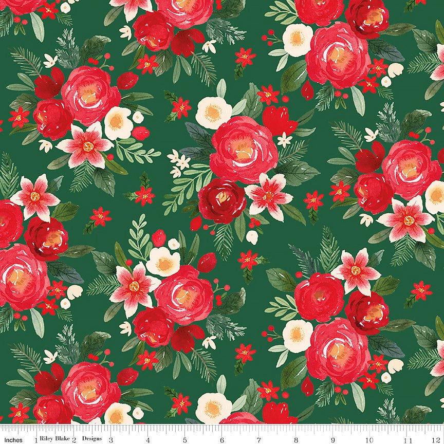 Riley Blake Charming Christmas Main Green 1 Yard Cut by Riley Blake