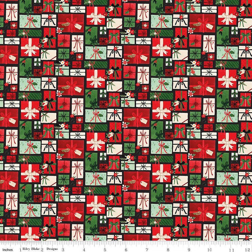 Riley Blake Charming Christmas Pretty Presents Black FULL BOLT Special by Riley Blake