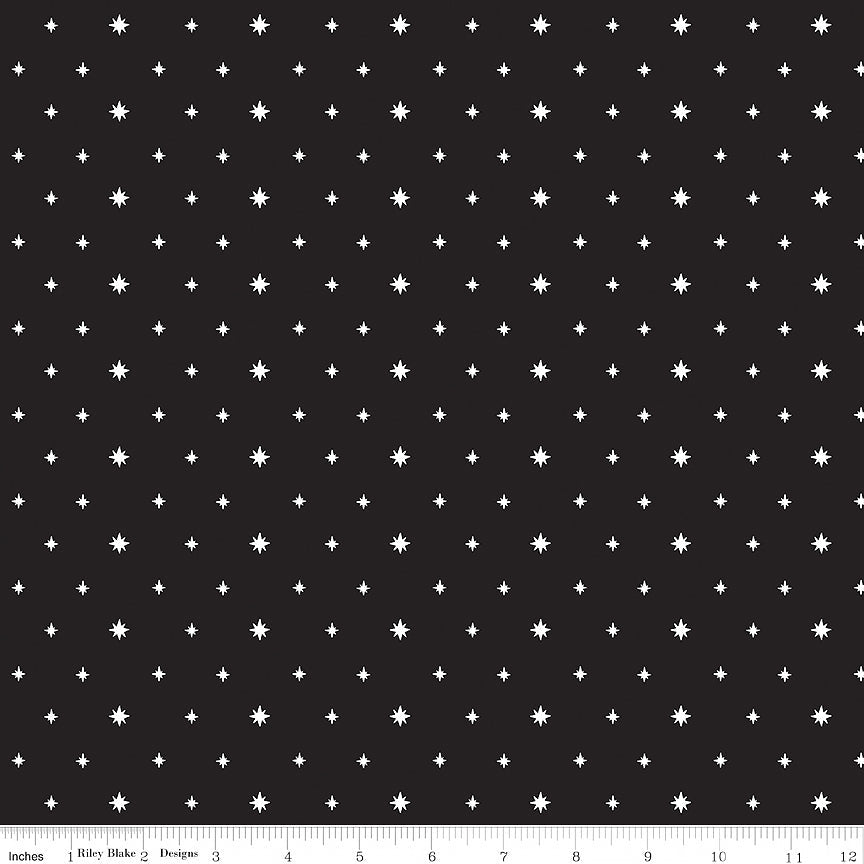 Riley Blake Charming Christmas Stars Black 1 Yard Cut by Riley Blake