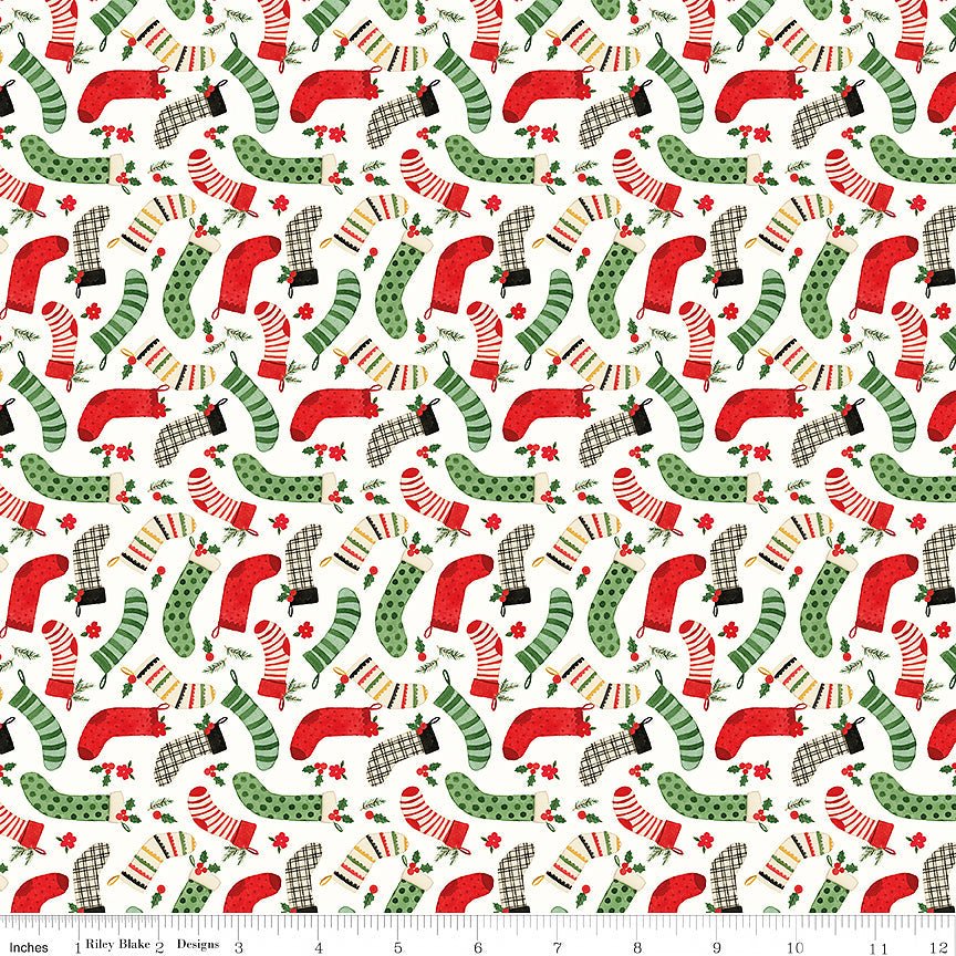 Riley Blake Charming Christmas Stockings Cloud 1 Yard Cut by Riley Blake