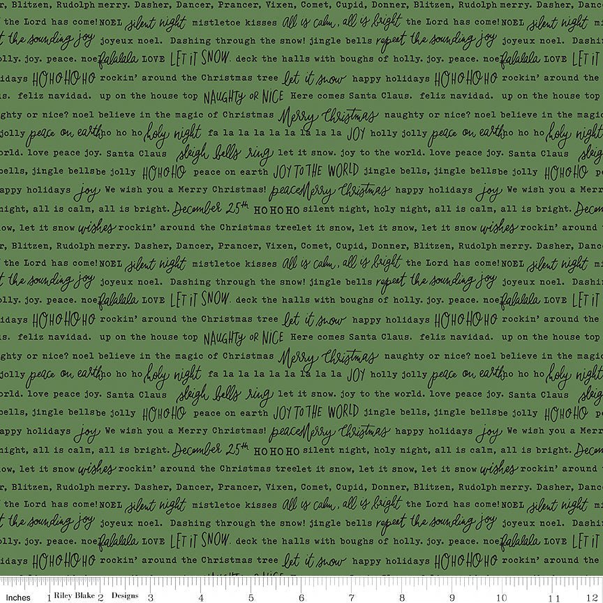 Riley Blake Charming Christmas Words Green 1 Yard Cut by Riley Blake