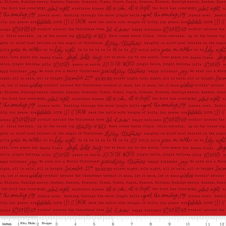 Riley Blake Charming Christmas Words Red 1 Yard Cut by Riley Blake