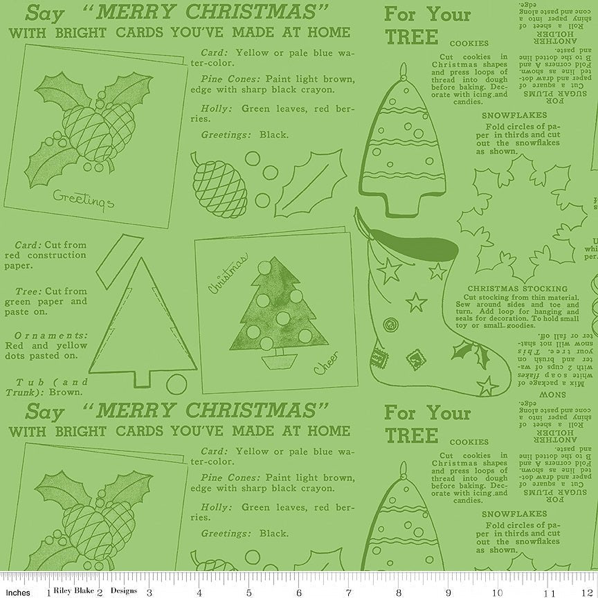 Riley Blake Classic Christmas Handmade Green 1 Yard Cut by Riley Blake