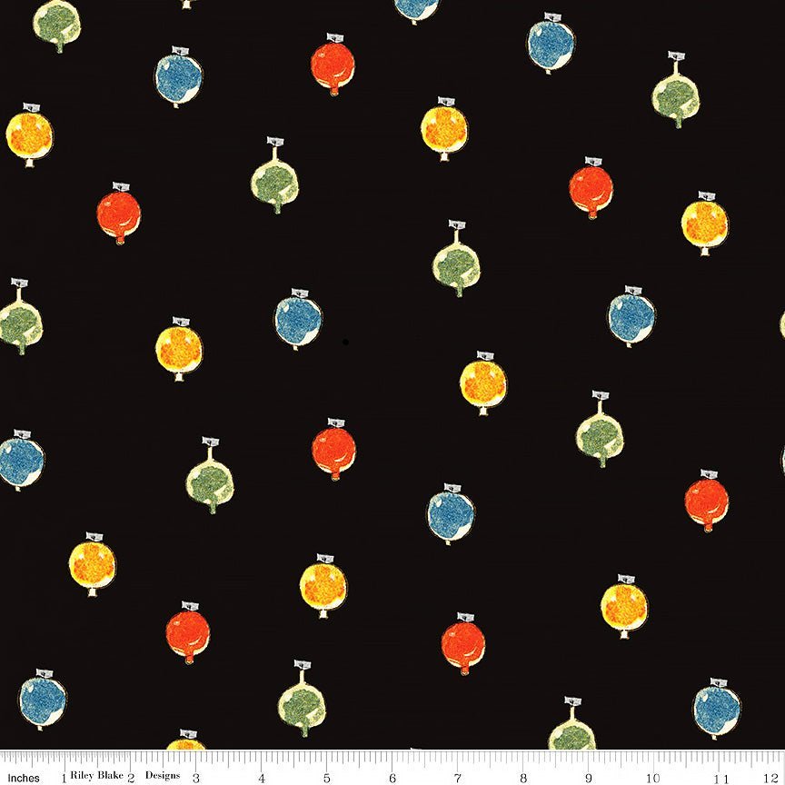 Riley Blake Classic Christmas Ornaments Black 1 Yard Cut by Riley Blake