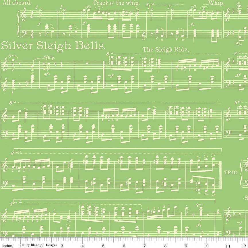 Riley Blake Classic Christmas Sheet Music Green 1 Yard Cut by Riley Blake