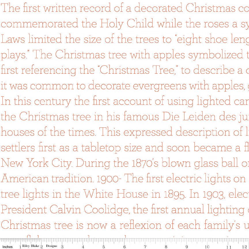Riley Blake Classic Christmas Tree History Text Red 1 Yard Cut by Riley Blake