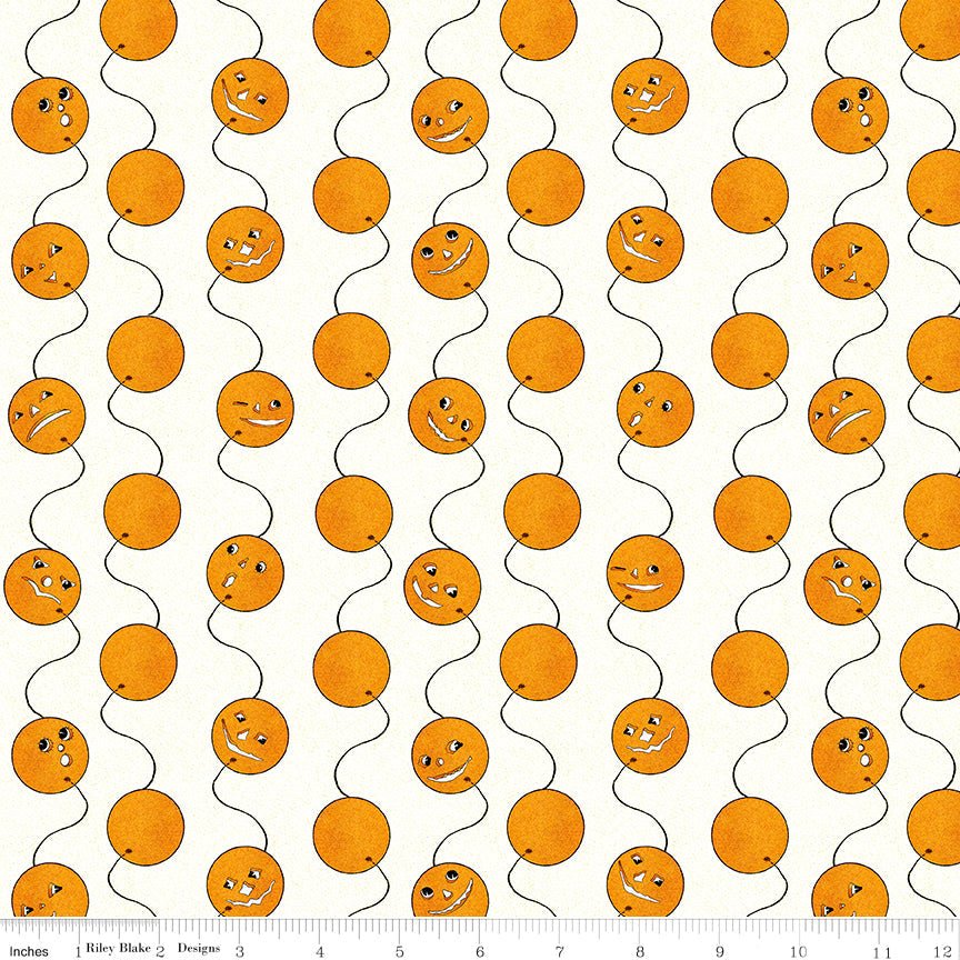 Riley Blake Costume Maker's Act II Jack - O - Lantern Balloons White 1 Yard Cut by Riley Blake