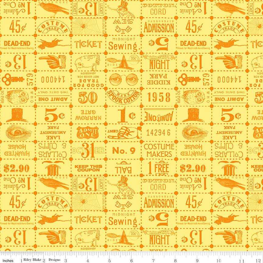 Riley Blake Costume Maker's Act II Ticket Grid Yellow 1 Yard Cut by Riley Blake