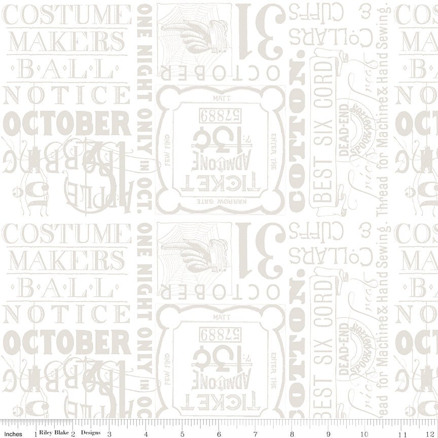 Riley Blake Costume Maker's Act II Ticket Text White 1 Yard Cut by Riley Blake