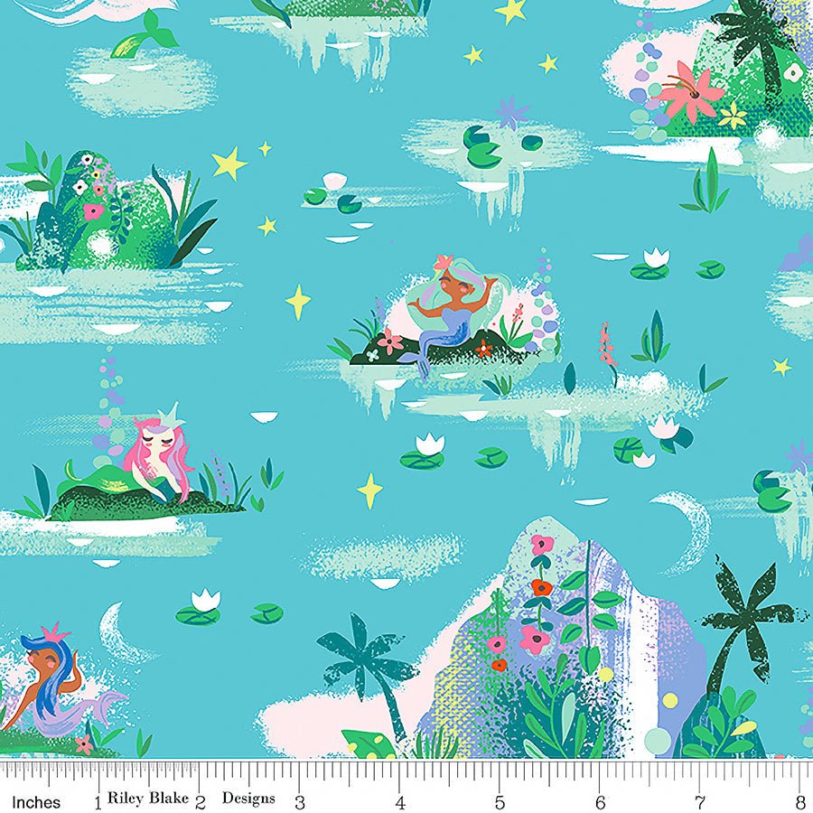 Riley Blake Forever Neverland Mermaid Lagoon Peacock 1 Yard Cut by Riley Blake