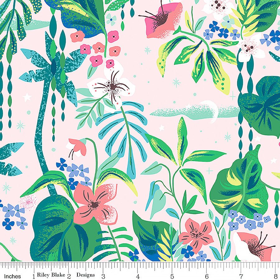 Riley Blake Forever Neverland Tropical Floral Pink 1 Yard Cut by Riley Blake