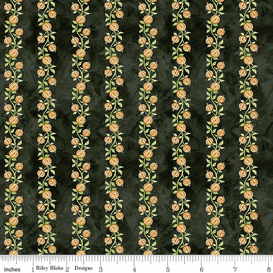Riley Blake Ghoul Friends Pumpkin Vine Black 1 Yard Cut by Riley Blake