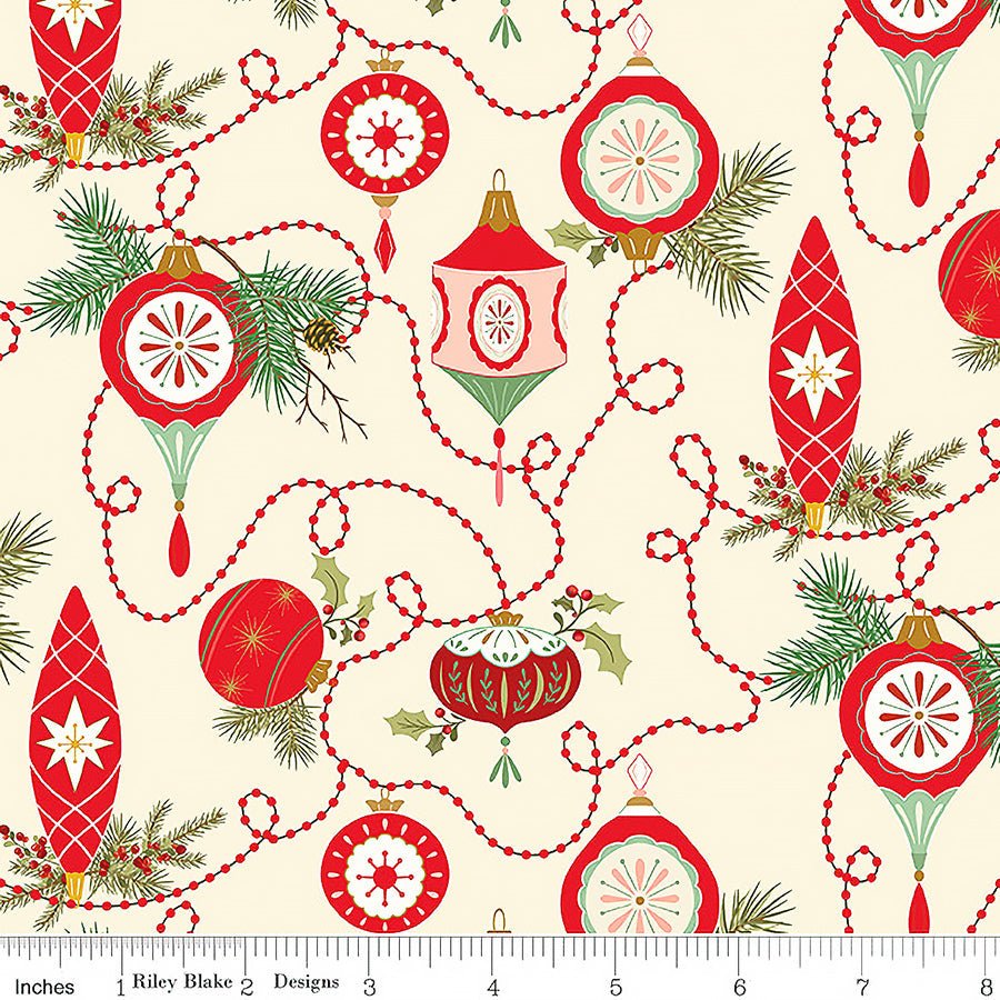 Riley Blake Glisten Bulbs Eggnog 1 Yard Cut by Riley Blake