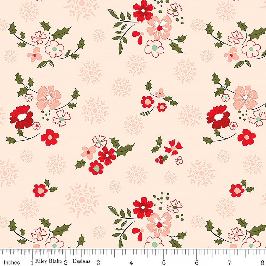 Riley Blake Glisten Winter Flowers Blush 1 Yard Cut by Riley Blake