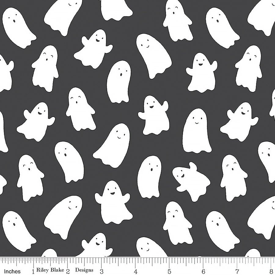 Riley Blake Hey Pumpkin Ghosts Charcoal 1 Yard Cut by Riley Blake