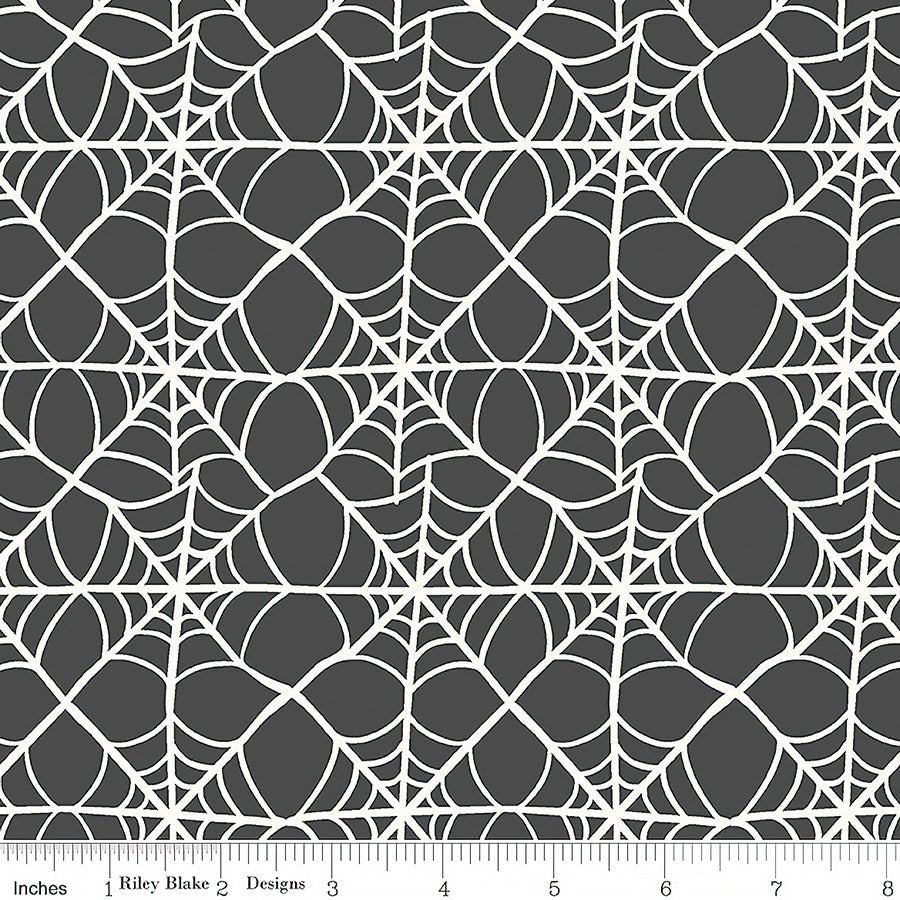 Riley Blake Hey Pumpkin Webs Charcoal 1 Yard Cut by Riley Blake