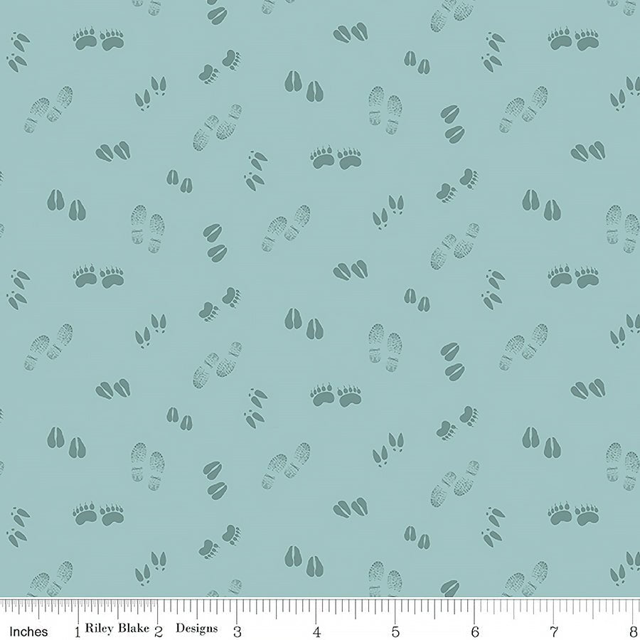 Riley Blake Let's Get Lost in the Woods Tracks Vintage Blue 1 Yard Cut by Riley Blake