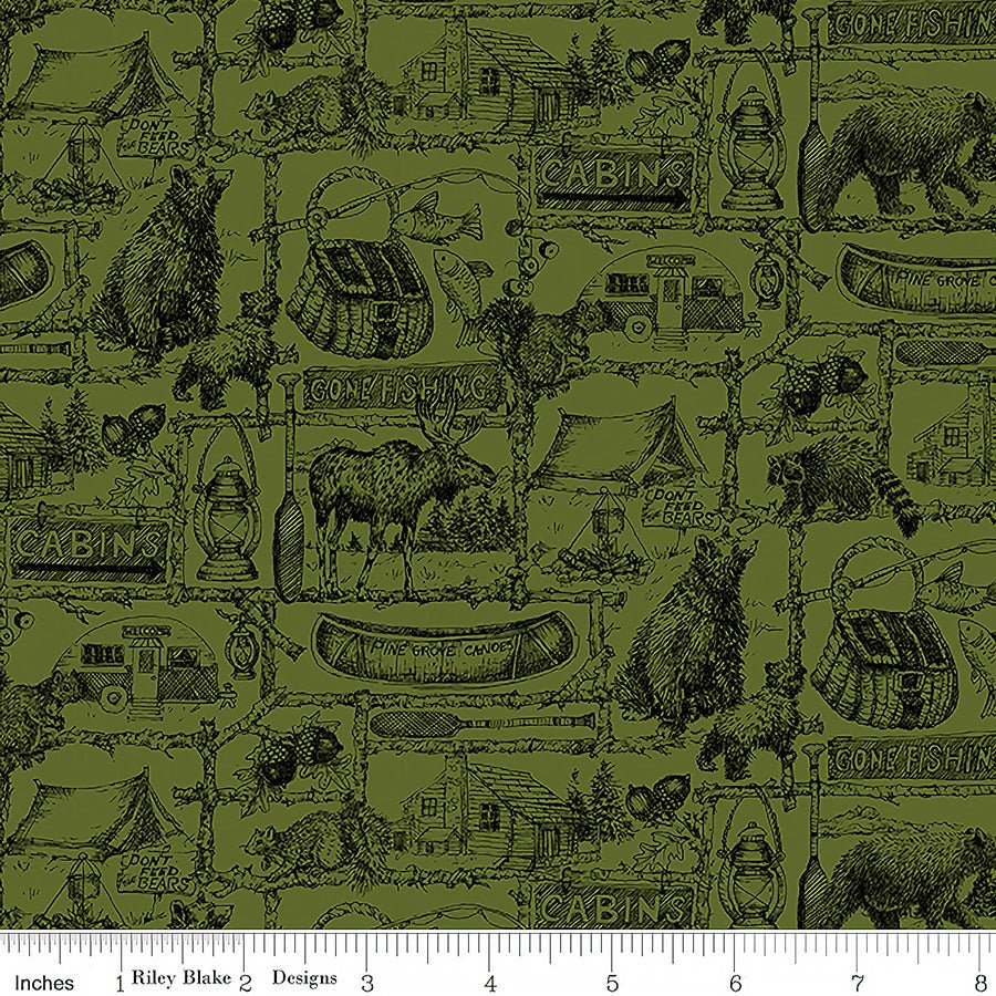 Riley Blake Pine Grove Outlines Green 1 Yard Cut by Riley Blake