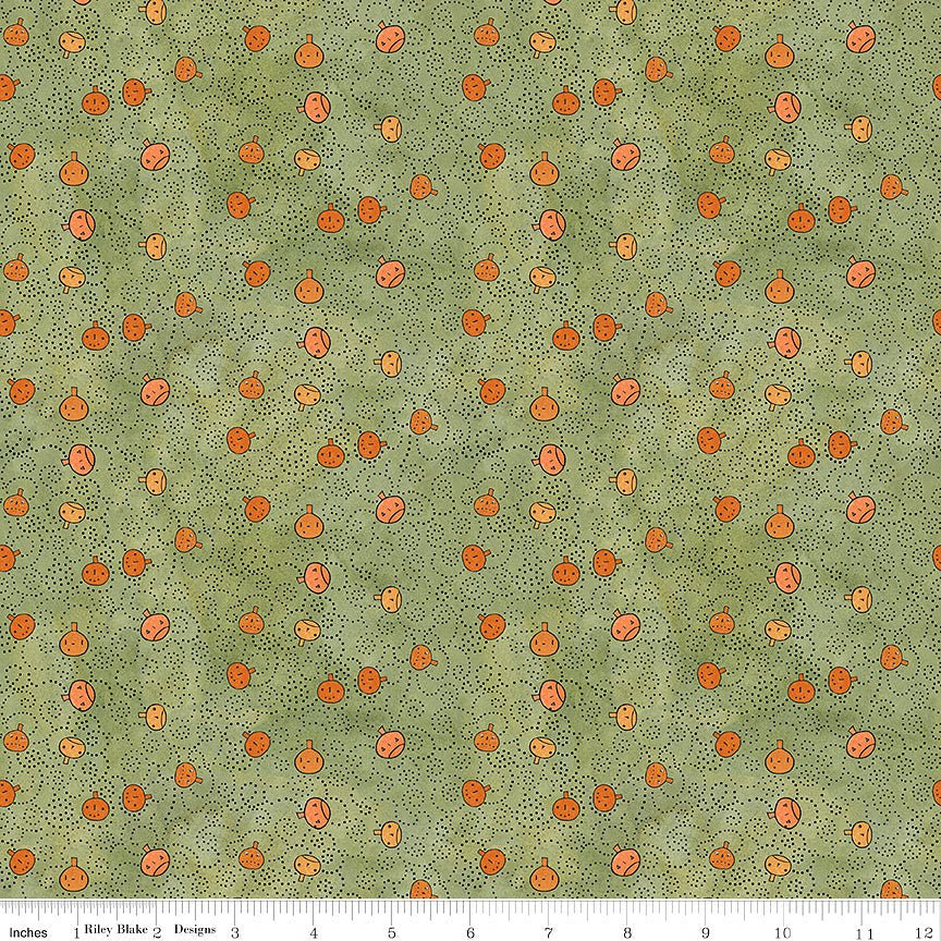 Riley Blake Spooky Pumpkins Green 1 Yard Cut by Riley Blake