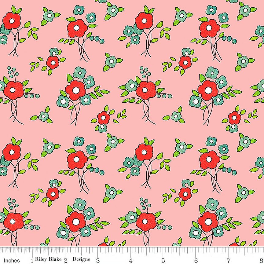 Riley Blake Take Heart Floral Pink 1 Yard Cut by Riley Blake