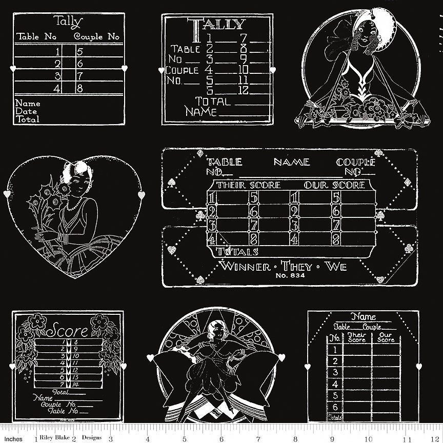 Riley Blake Take Heart Tally Card Linework Black 1 Yard Cut - Riley Blake from Fort Worth Fabric Studio