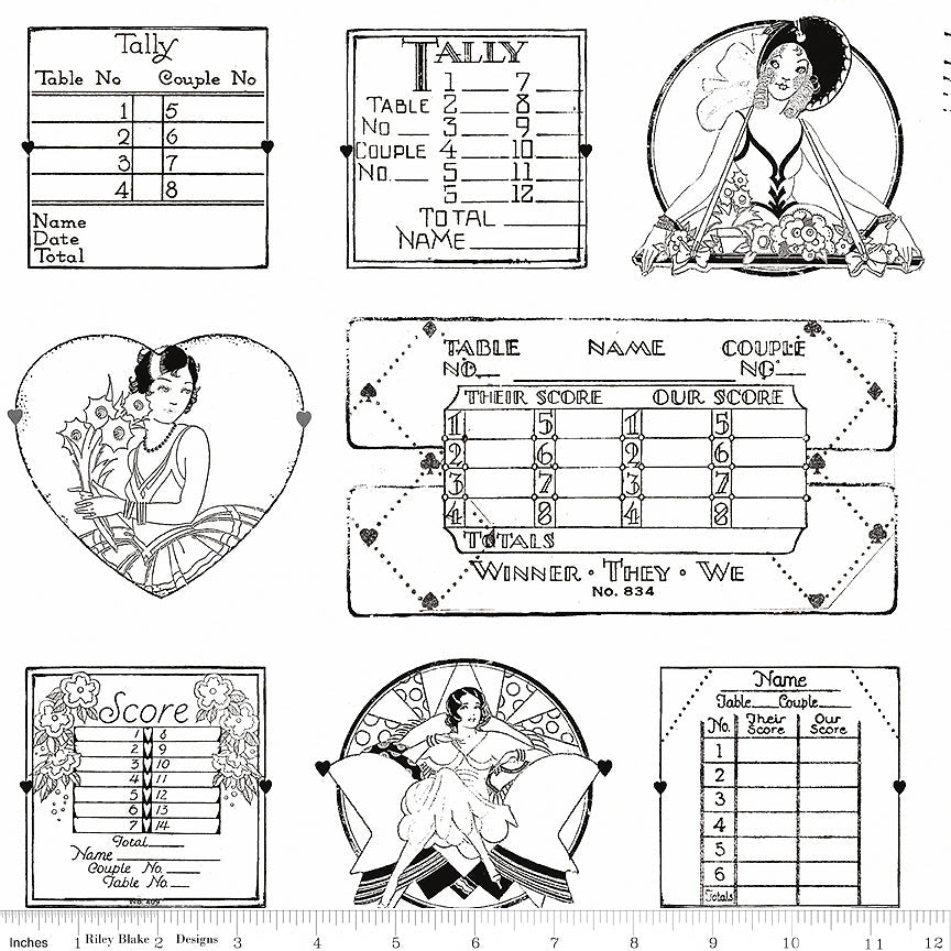 Riley Blake Take Heart Tally Card Linework White 1 Yard Cut by Riley Blake