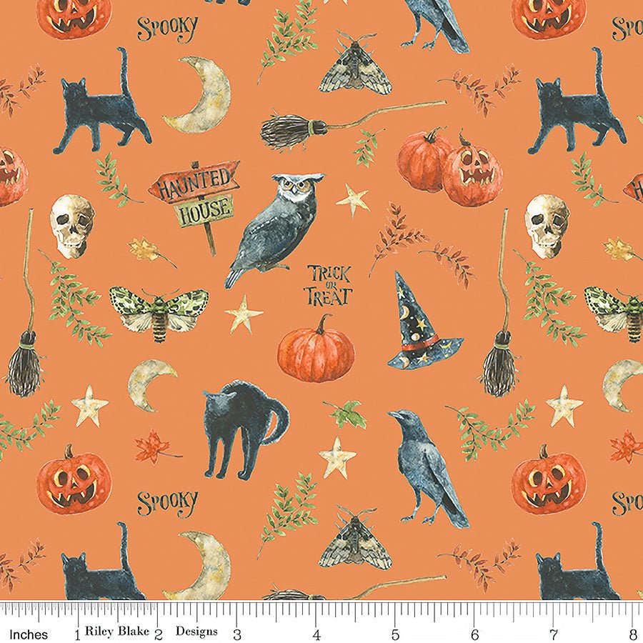 Riley Blake Trick or Treat Spooky Orange 1 Yard Cut by Riley Blake