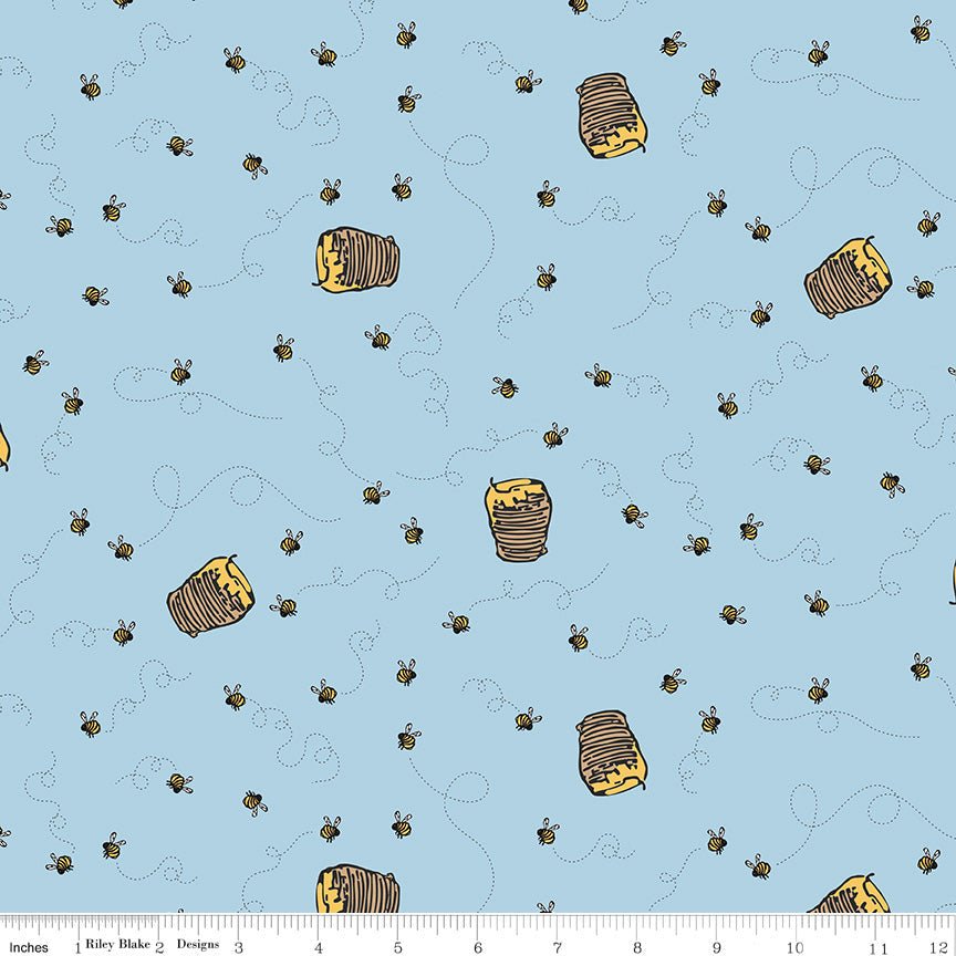 Riley Blake Winnie the Pooh Bees Blue 1 Yard Cut by Riley Blake