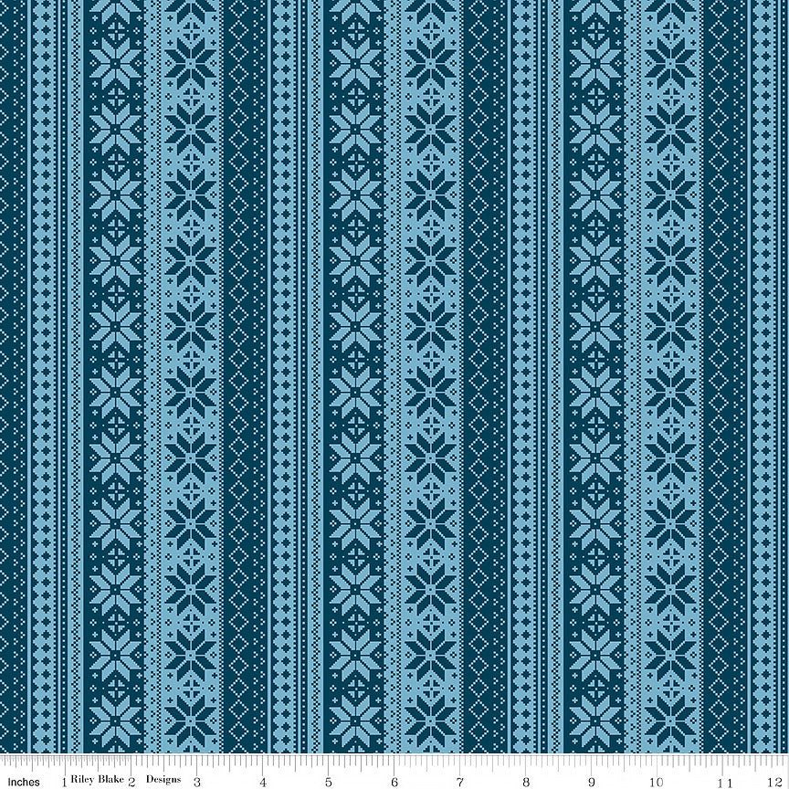 Riley Blake Winter Magic Sweater Stripe Navy 1 Yard Cut by Riley Blake