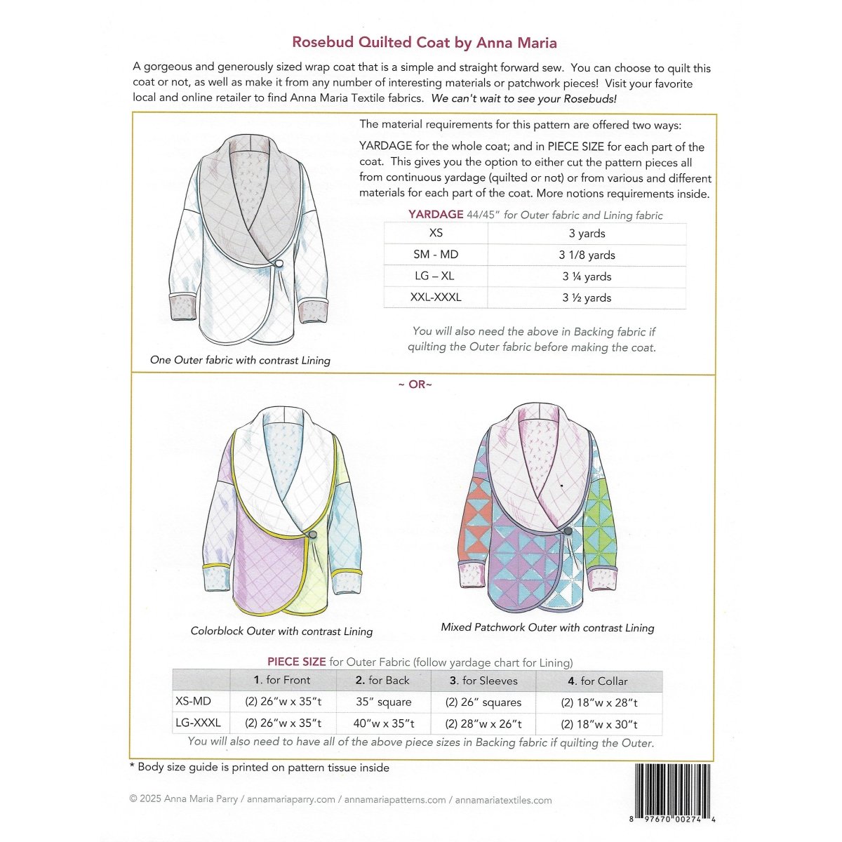 Rosebud Quilted Coat Pattern by Anna Maria Parry - Anna Maria Parry from Fort Worth Fabric Studio