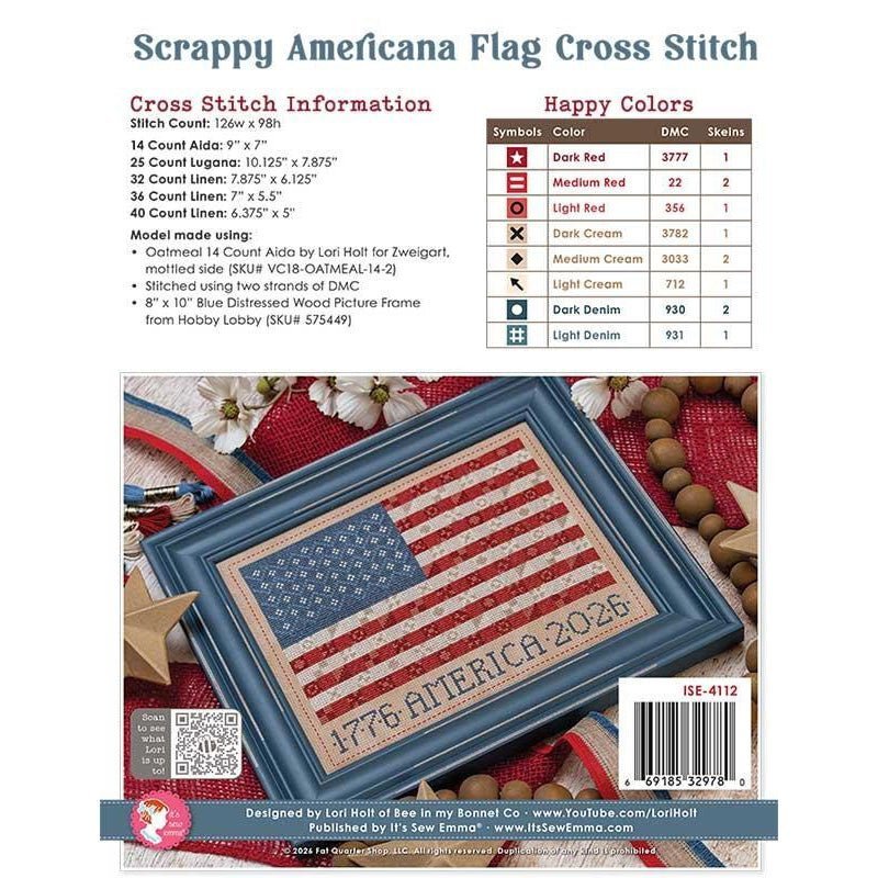 Scrappy Americana Flag Cross Stitch Pattern by It's Sew Emma by It's Sew Emma