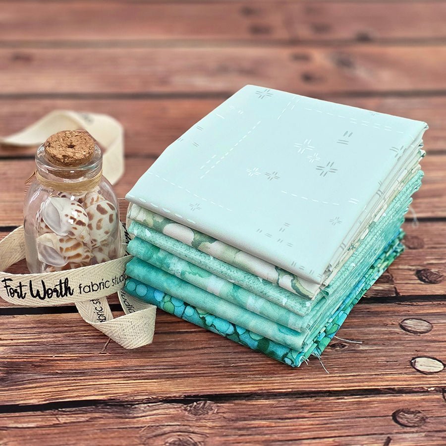 Sea Glass Drift Aqua Teal Fat Quarter Bundle FWFS Exclusive by Fort Worth Fabric Studio