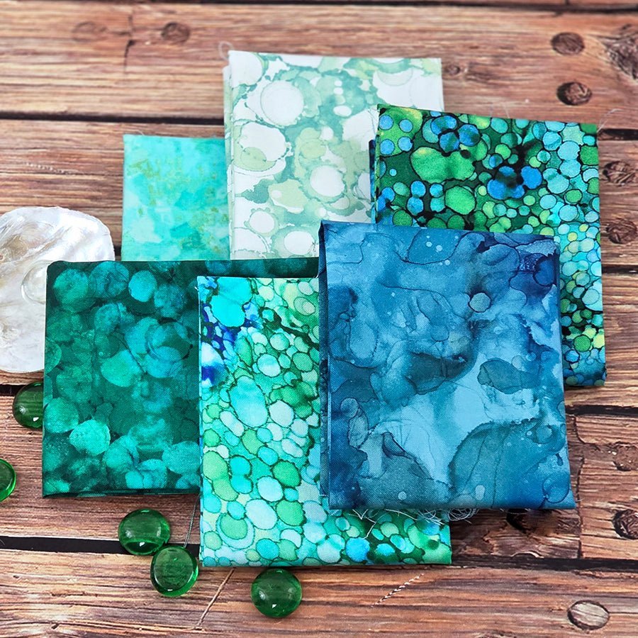 Sea Glass Splash Blue Green Fat Quarter Bundle Northcott FWFS Exclusive by Fort Worth Fabric Studio