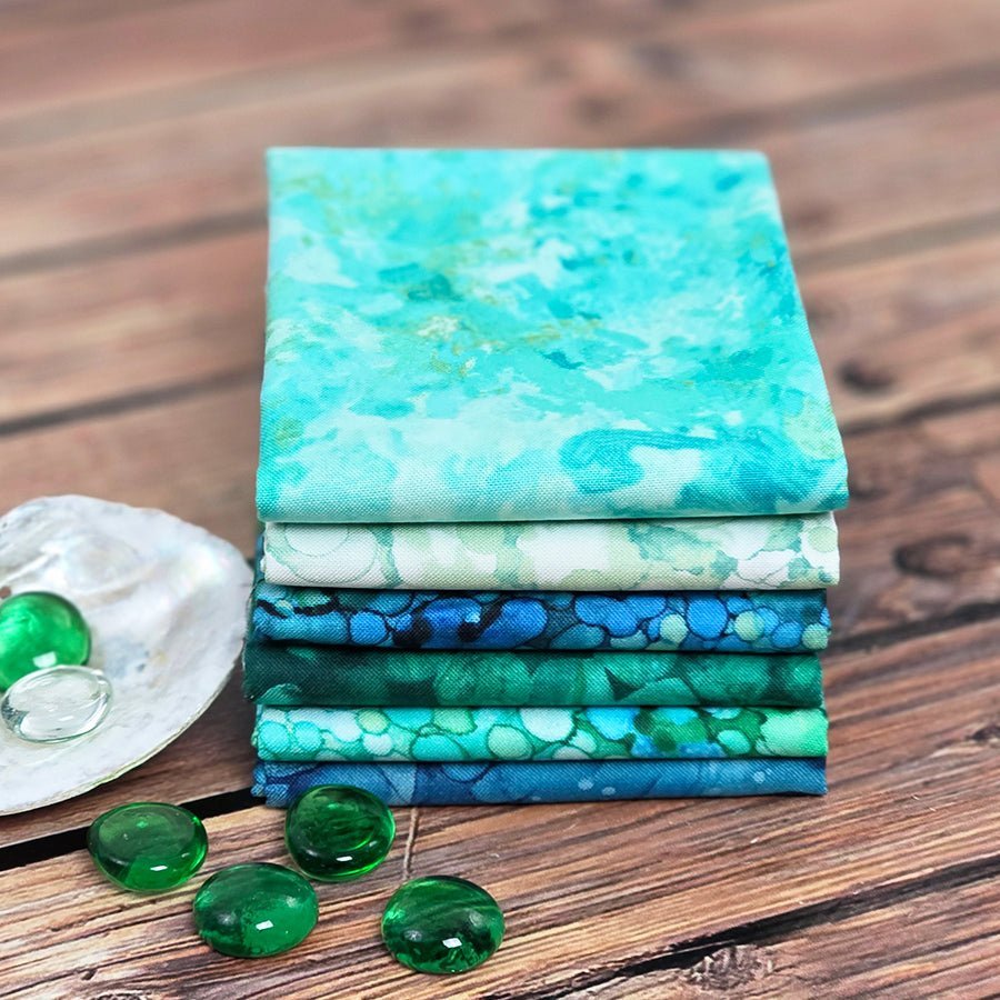 Sea Glass Splash Blue Green Fat Quarter Bundle Northcott FWFS Exclusive by Fort Worth Fabric Studio