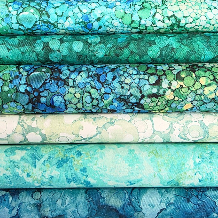 Sea Glass Splash Blue Green Fat Quarter Bundle Northcott FWFS Exclusive by Fort Worth Fabric Studio
