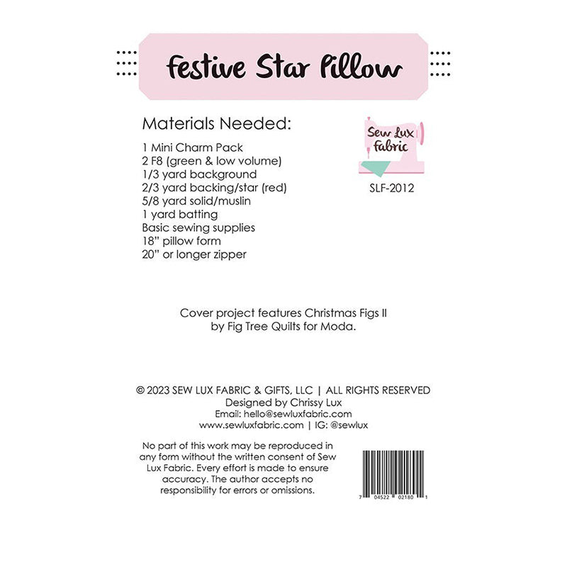 Festive Star Pillow Pattern by Sew Lux Fabric - Texas Pre-Cuts